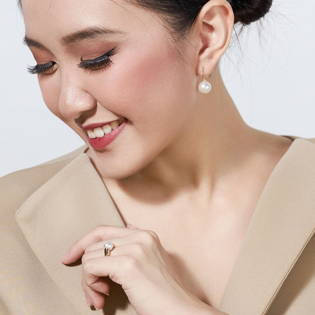 18K Edison Pearl Earrings KE00080 | Elegant - PEARLY LUSTRE