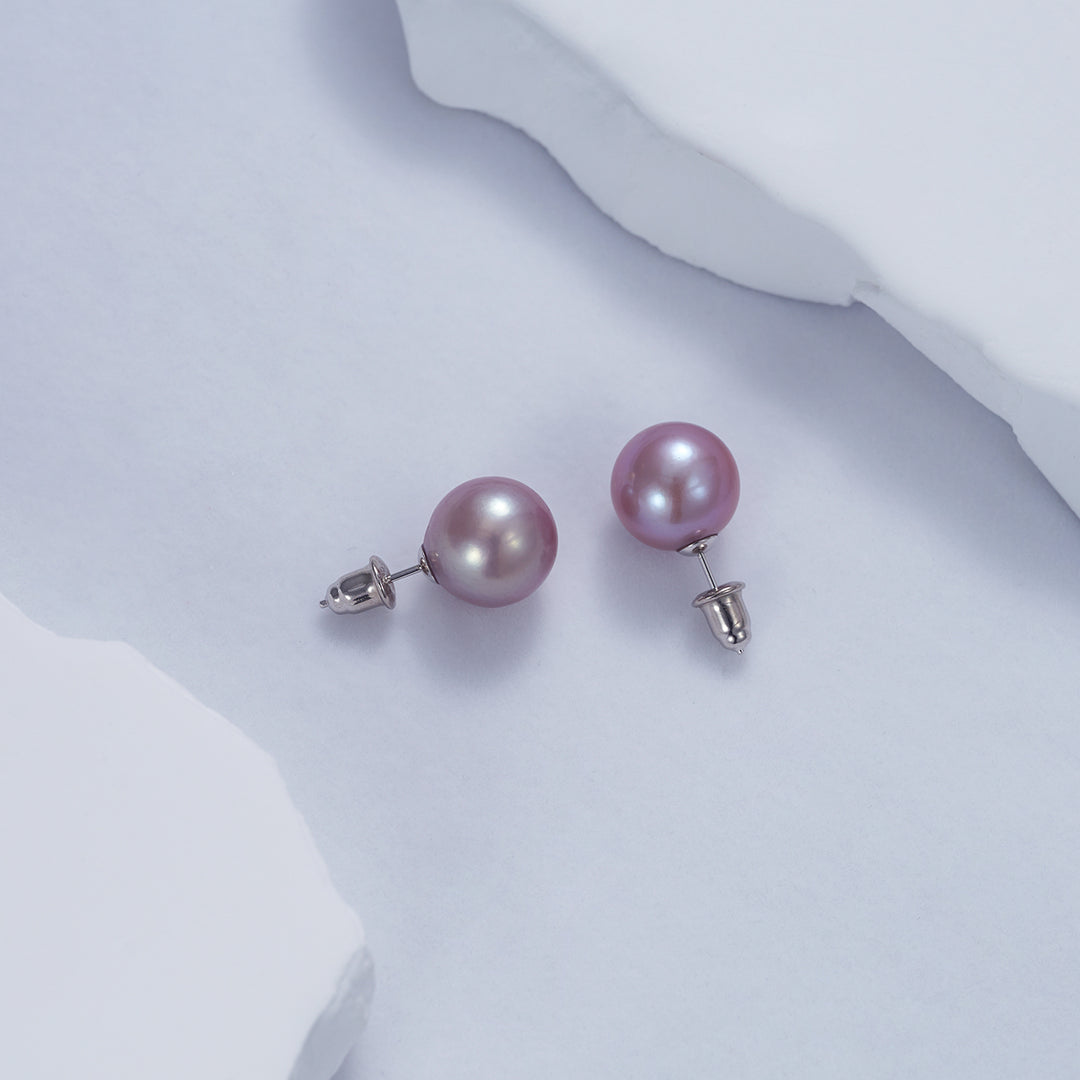 Elegant Edison Pearl Round Purple Pearl Stud Earrings WE00504 - PEARLY LUSTRE