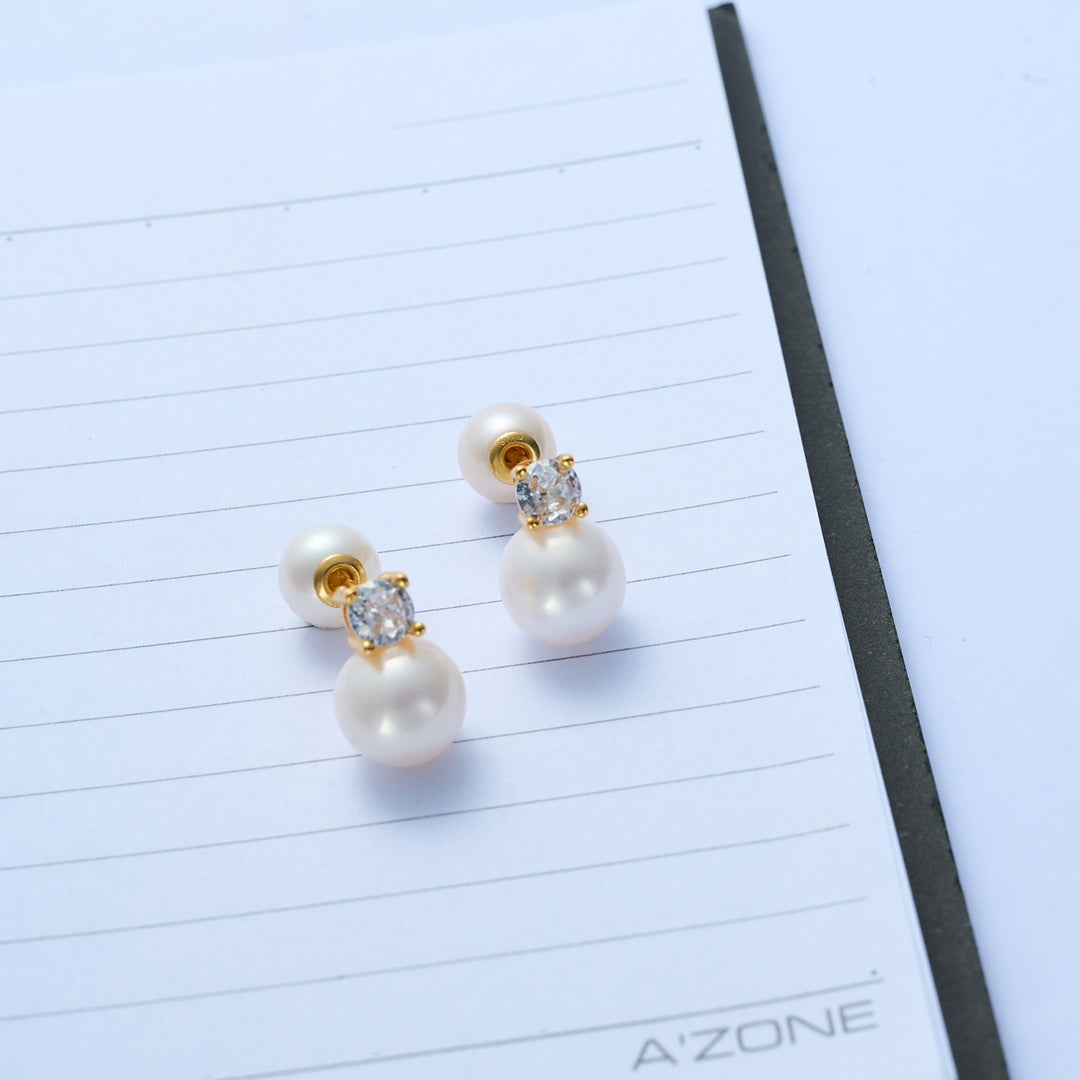 Anting-anting Mutiara Bulat Air Tawar yang Elegan WE00542