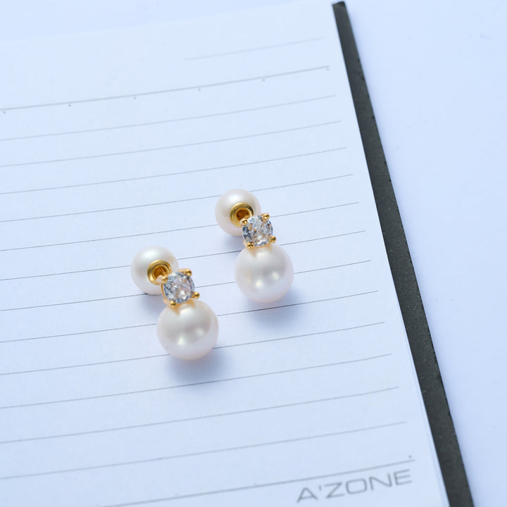 Anting-anting Mutiara Bulat Air Tawar yang Elegan WE00542