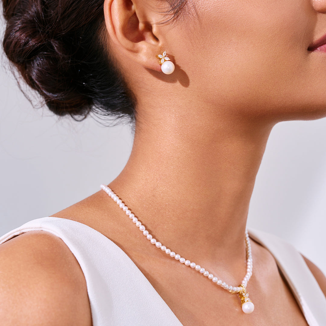 Top Grade Freshwater Pearl Necklace & Earrings Set WS00115 | EVERLEAF