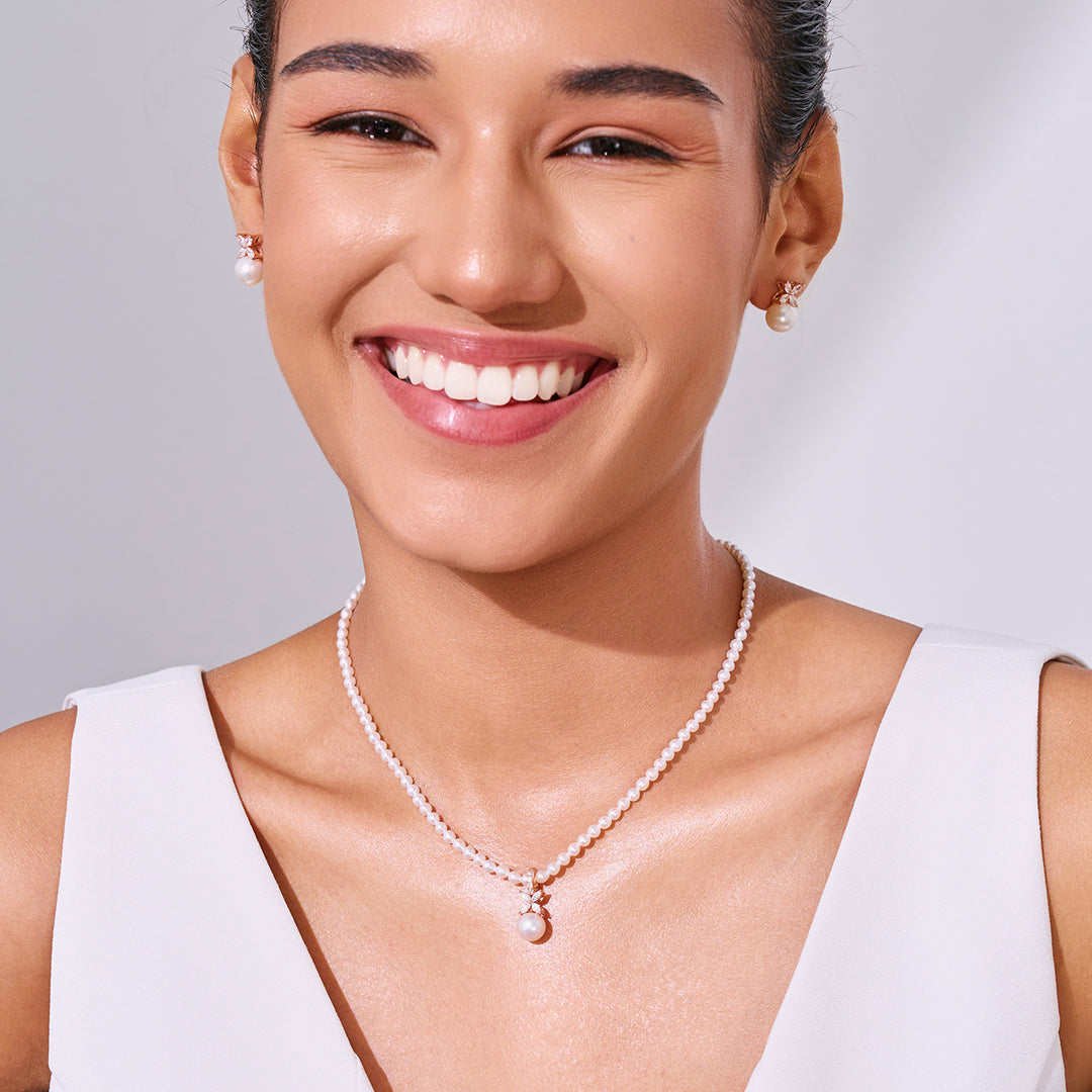 Set Kalung & Anting-Anting Mutiara Air Tawar Gred Atas WS00116 | EVERLEAF