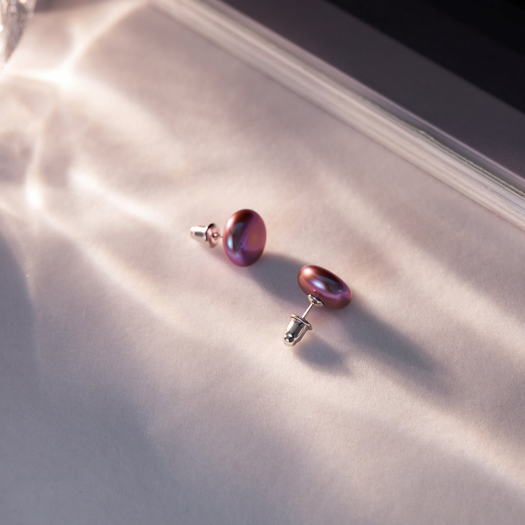 Top Lustre Button Pearl Stud Earrings WE00671 - PEARLY LUSTRE