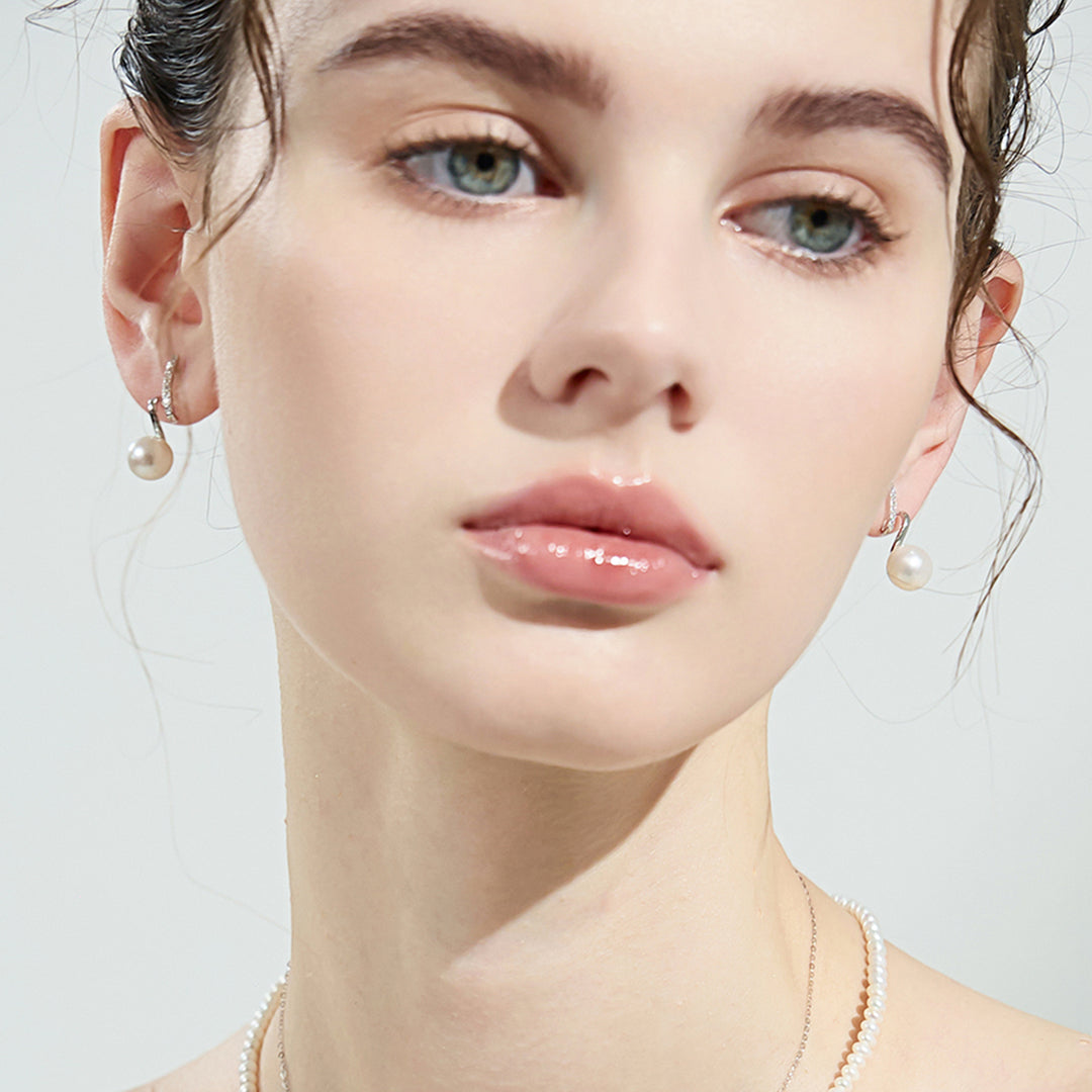 Ensemble collier et boucles d'oreilles en perles d'eau douce de qualité supérieure, WS00112 | Collection S