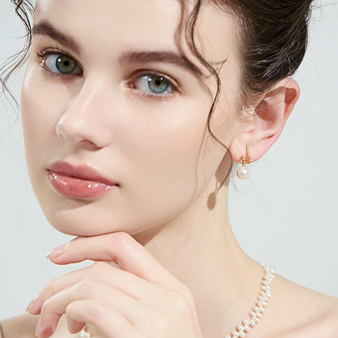 Boucles d'oreilles en perles d'eau douce de qualité supérieure, WE00690 | Collection S