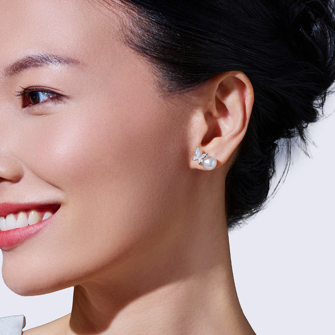 Ohrstecker aus Süßwasserperlen in Spitzenqualität WE00691 | BUTTERFLY