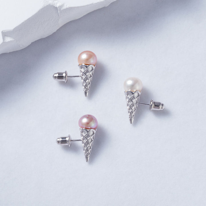 Top Grade Freshwater Pearl Earrings WE00710 | ICE CREAM - PEARLY LUSTRE