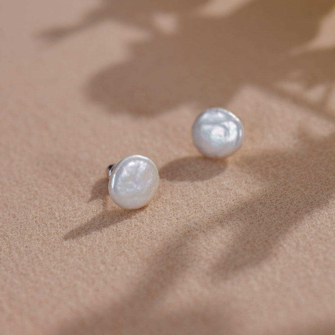 Freshwater Circle Keshi Pearl Stud Earrings WE00774 | Stone - PEARLY LUSTRE