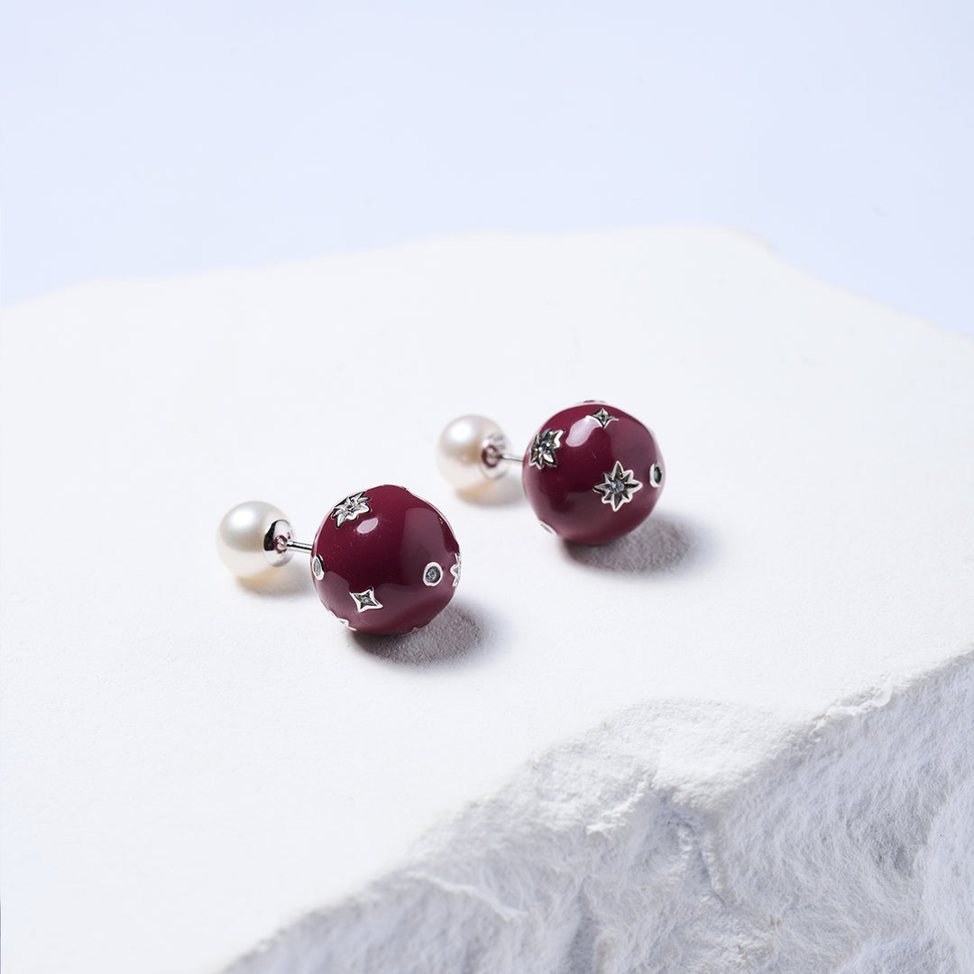 Top Grade Freshwater Pearl Earrings WE00841 | Ancora Red