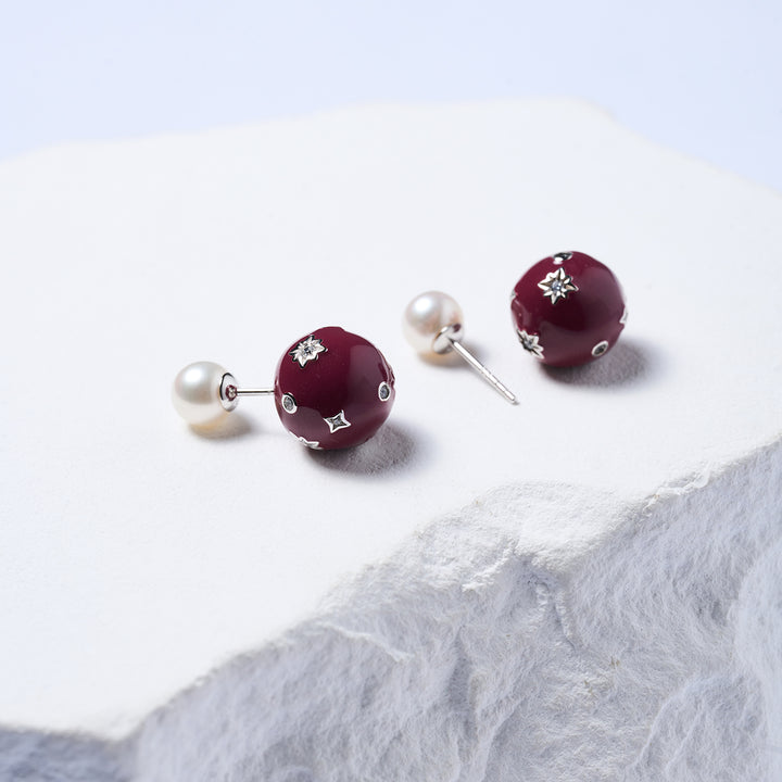 Top Grade Freshwater Pearl Earrings WE00841 | Ancora Red