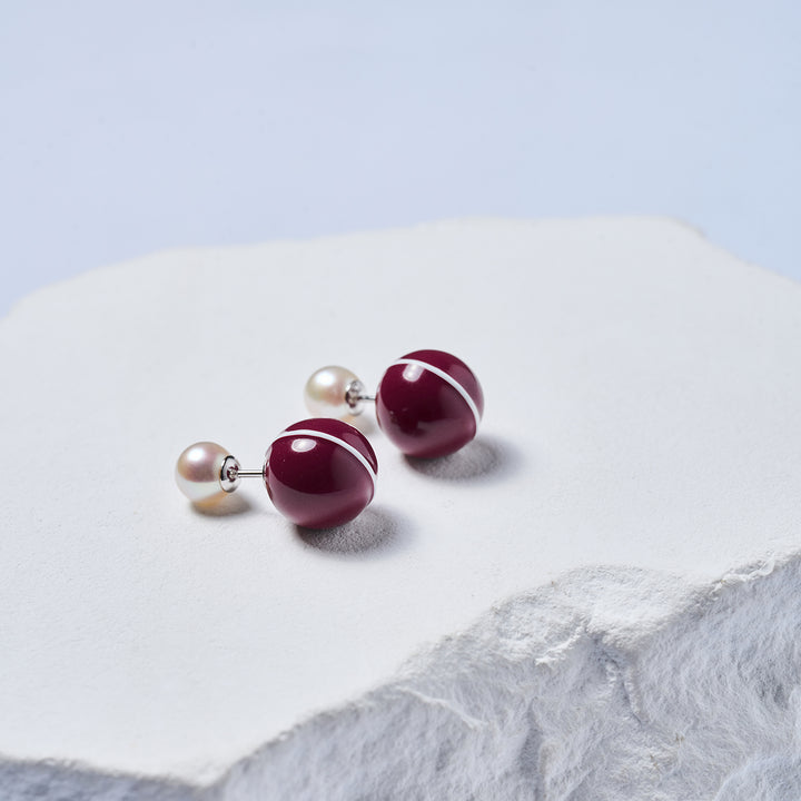 Top Grade Freshwater Pearl Earrings WE00850 | Ancora Red