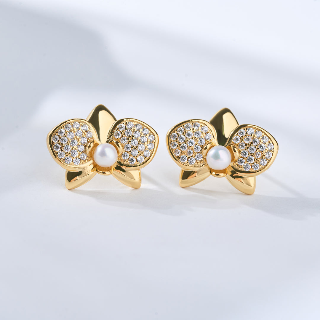 18K Solid Gold Diamond Akoya Hanadama Pearl Earrings KE00224