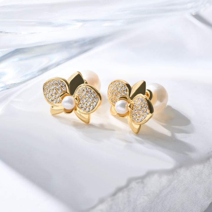 Boucles d'oreilles en or massif 18 carats avec perles Akoya Hanadama et diamants KE00224