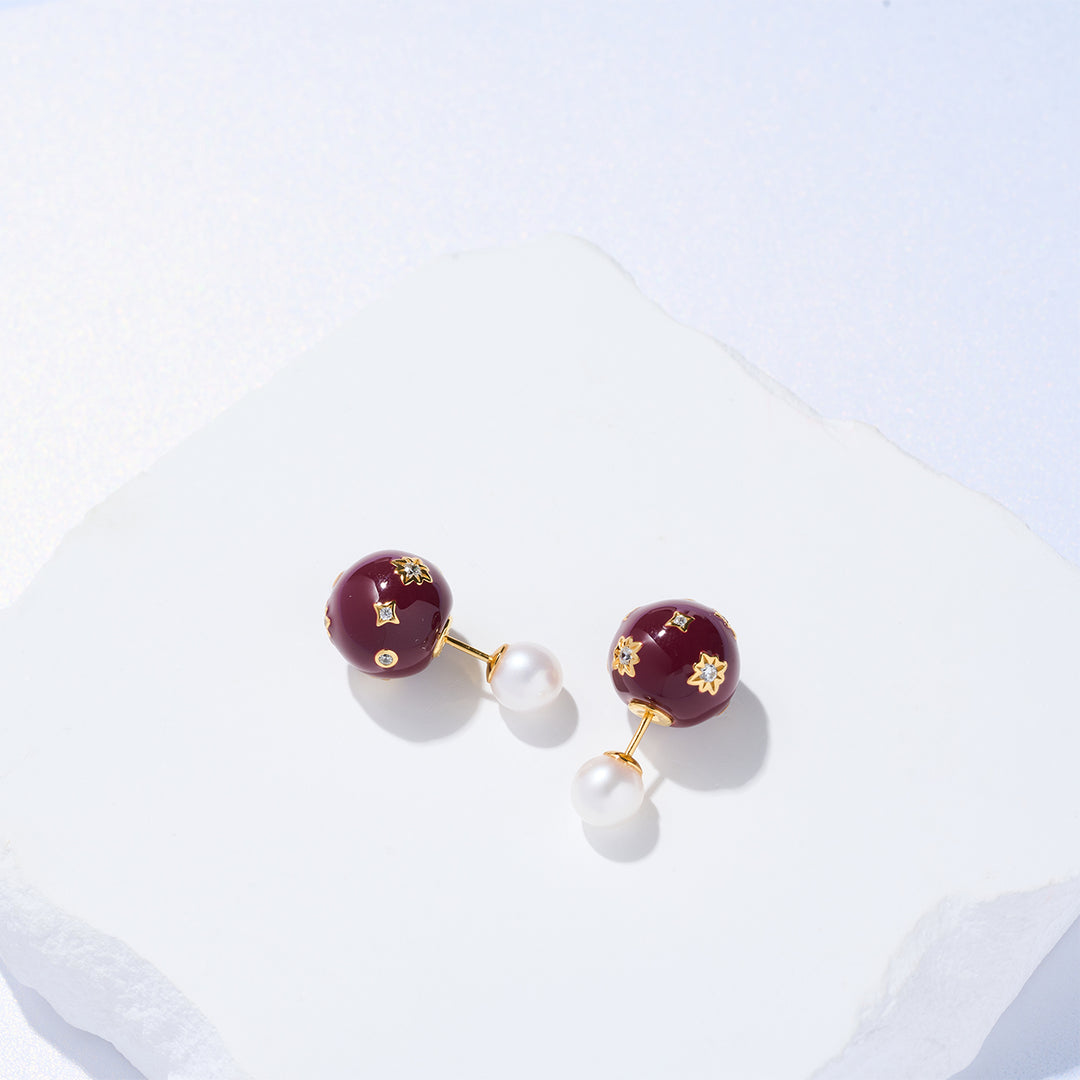 Boucles d'oreilles en perles d'eau douce de première qualité WE00859 | Rouge encore