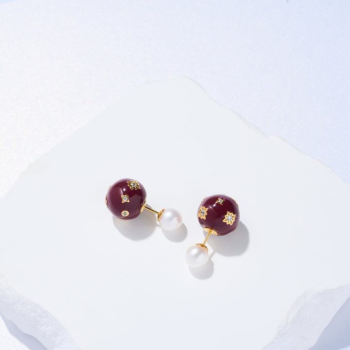 Boucles d'oreilles en perles d'eau douce de première qualité WE00859 | Rouge encore