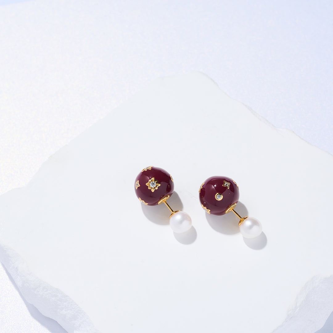 Boucles d'oreilles en perles d'eau douce de première qualité WE00859 | Rouge encore