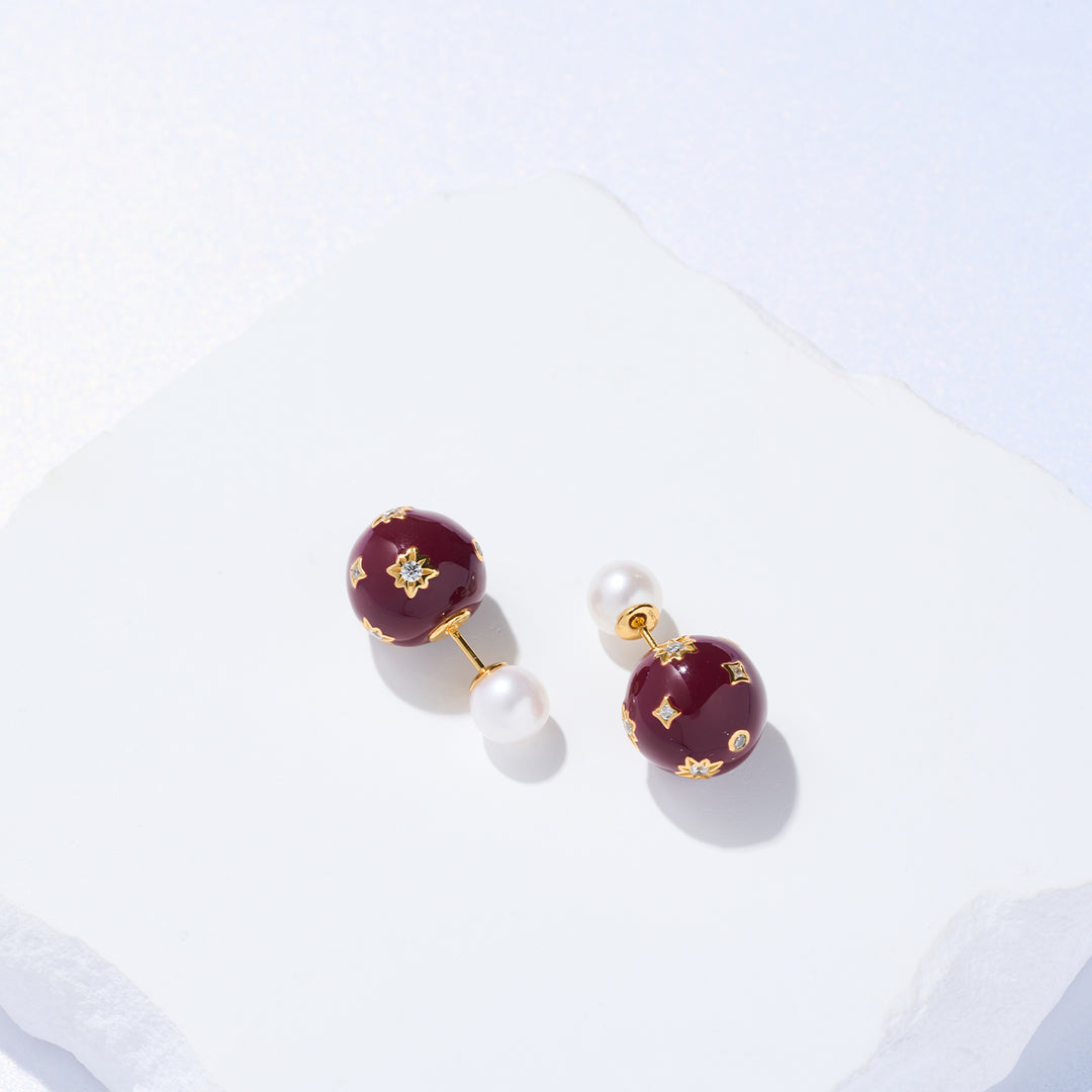 Boucles d'oreilles en perles d'eau douce de première qualité WE00859 | Rouge encore