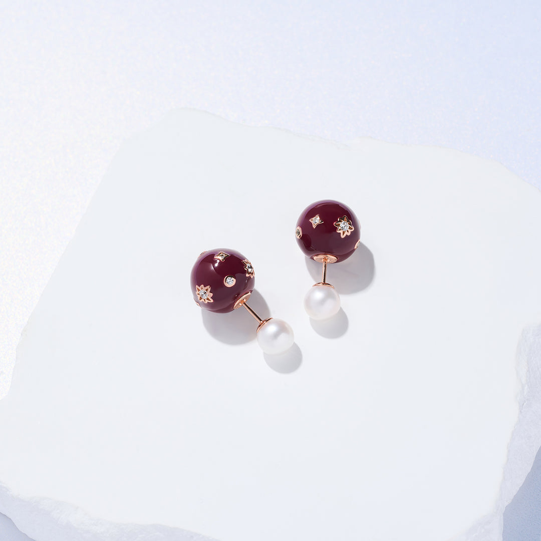 Anting-anting Mutiara Air Tawar Gred Teratas WE00860 | Merah lagi