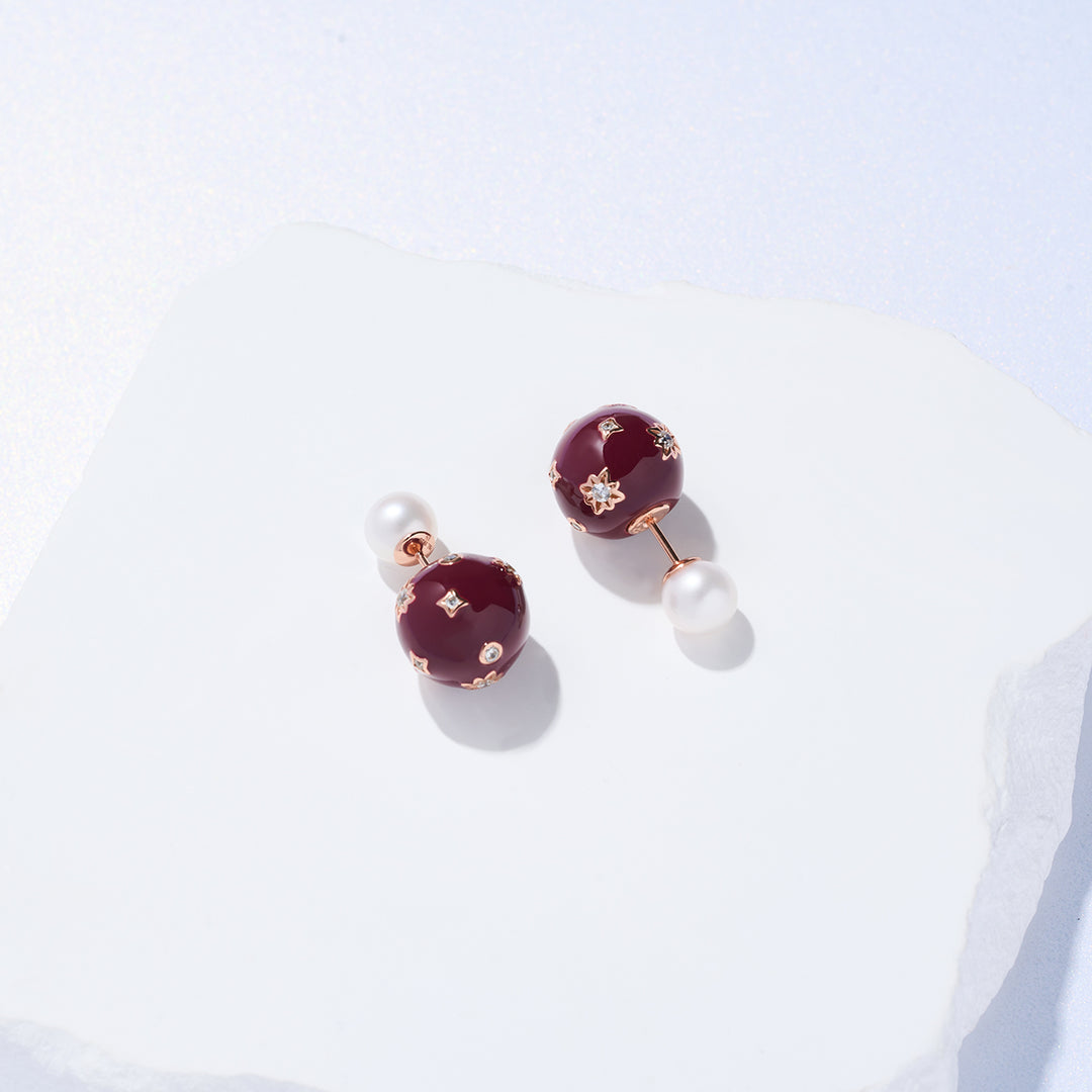 Boucles d'oreilles en perles d'eau douce de qualité supérieure, WE00860 | Rouge encore