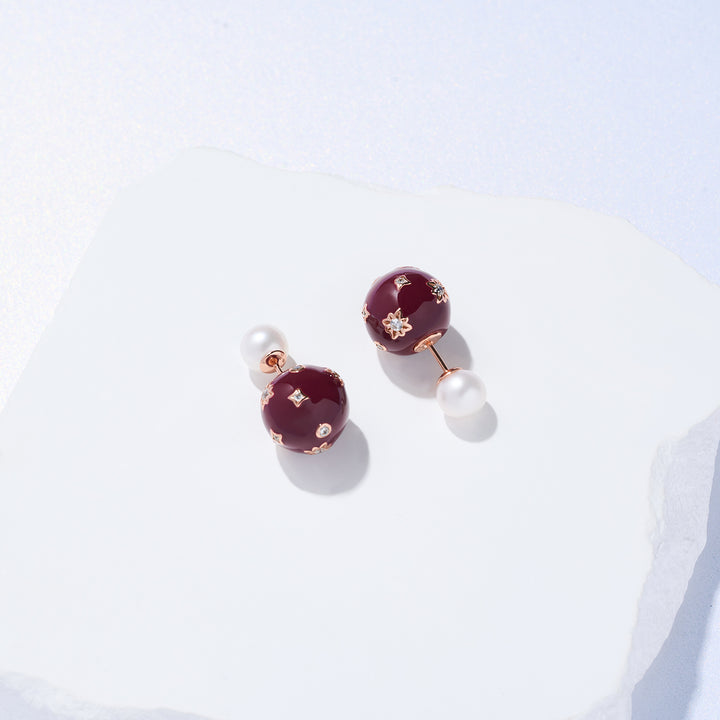 Anting-anting Mutiara Air Tawar Gred Teratas WE00860 | Merah lagi