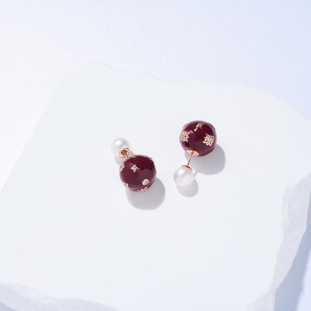 Anting-anting Mutiara Air Tawar Gred Teratas WE00860 | Merah lagi