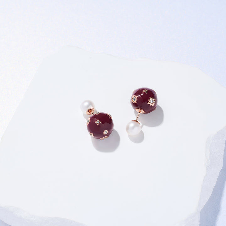 Boucles d'oreilles en perles d'eau douce de qualité supérieure, WE00860 | Rouge encore