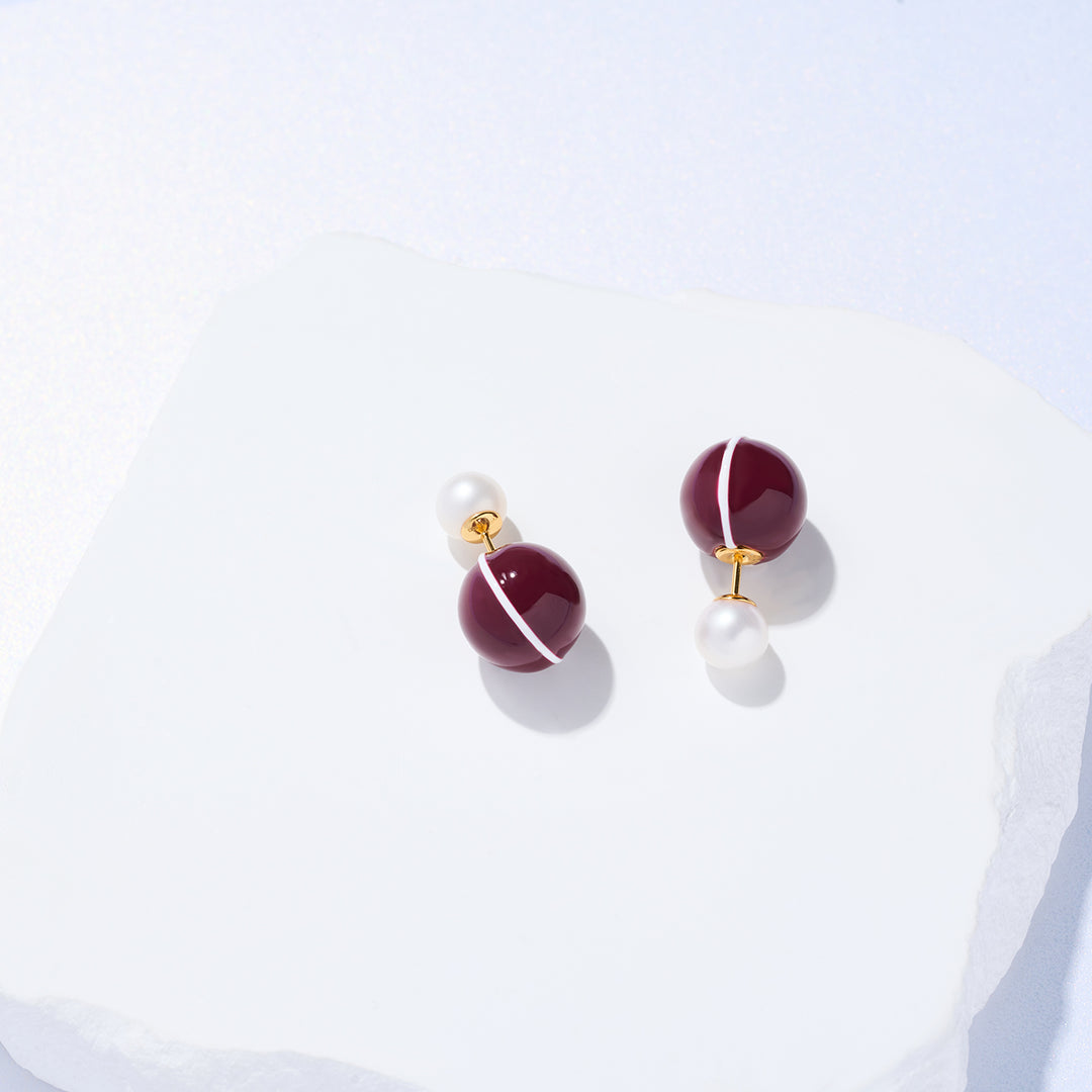 Anting-anting Mutiara Air Tawar Gred Teratas WE00861 | Merah lagi