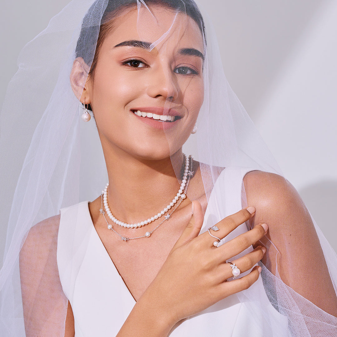 Boucles d'oreilles en perles d'eau douce Top Lustre WE00655 | FEUILLES CONTINUES