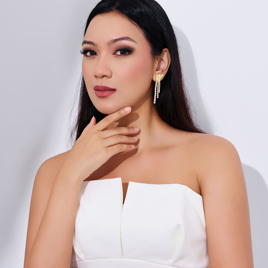 Top Grade Freshwater Pearl Earring WE00912 | WATERFALL - PEARLY LUSTRE