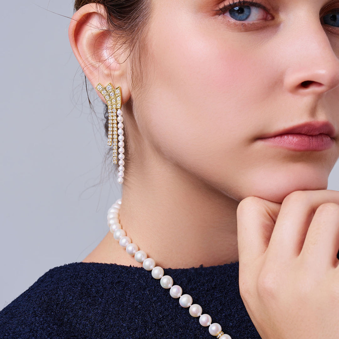 Boucle d'oreille en perle d'eau douce de qualité supérieure WE00912 | WATERFALL