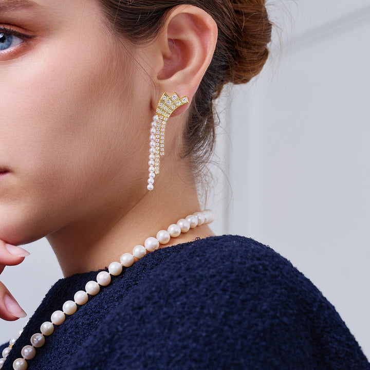 Boucle d'oreille en perle d'eau douce de qualité supérieure WE00912 | WATERFALL