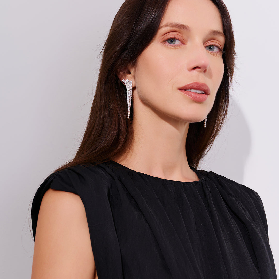 Top Grade Freshwater Pearl Earring WE00913 | WATERFALL - PEARLY LUSTRE
