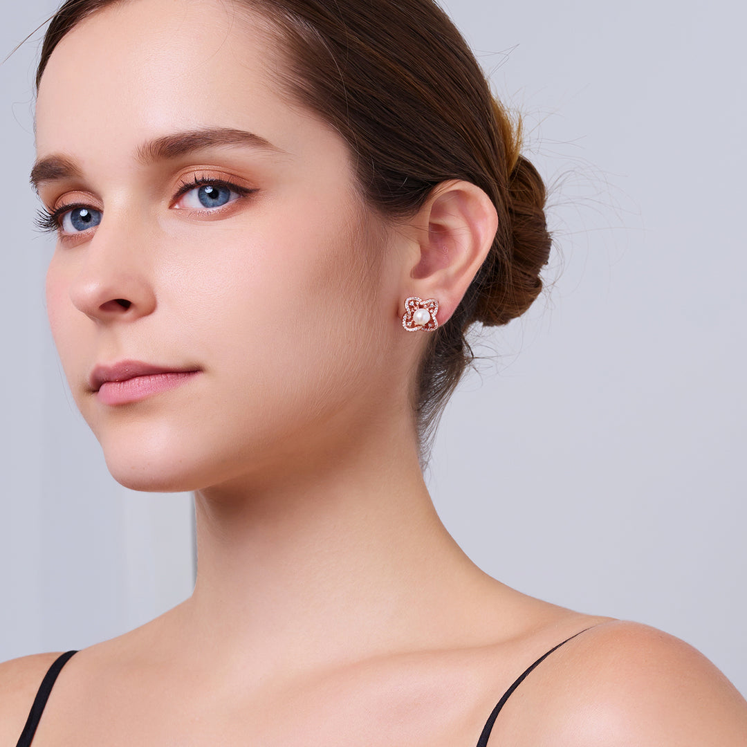 Boucles d'oreilles en perles d'eau douce de qualité supérieure WE00974 | PERANAKAN