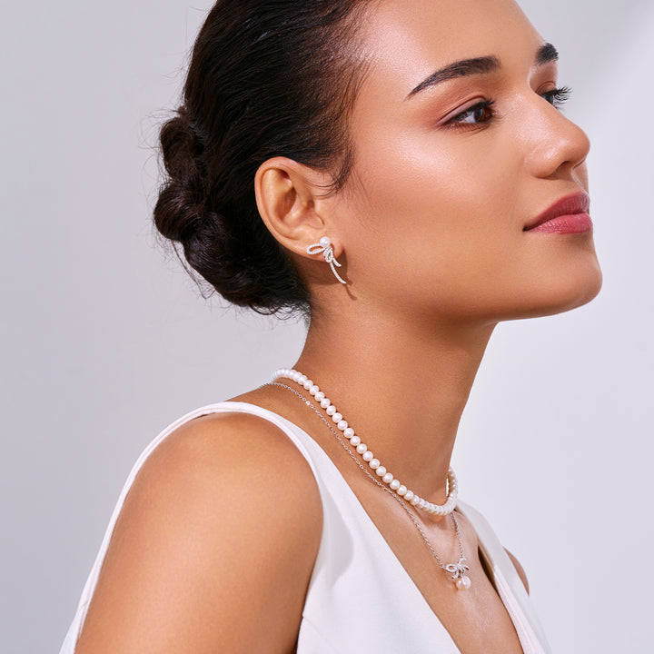 Boucles d'oreilles en perles d'eau douce WE00988 | RIBBON