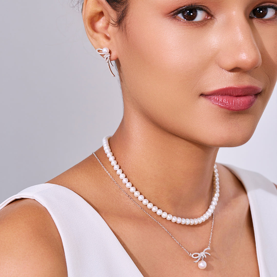 Boucles d'oreilles en perles d'eau douce WE00988 | RIBBON