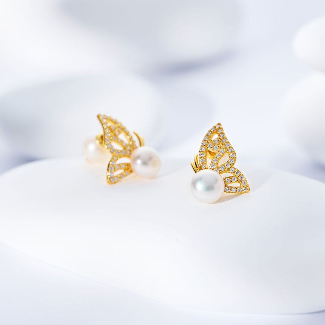 Pendientes de perla de agua dulce de primera calidad WE00998 | BUTTERFLY