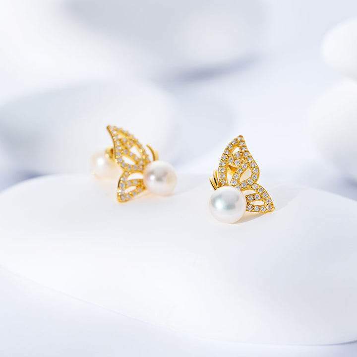 Pendientes de perla de agua dulce de primera calidad WE00998 | BUTTERFLY