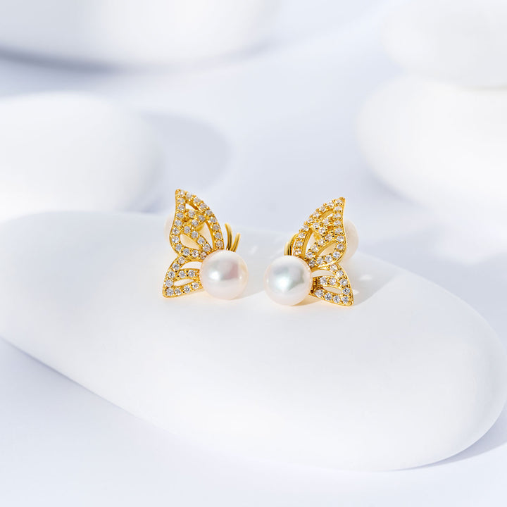 Pendientes de perla de agua dulce de primera calidad WE00998 | BUTTERFLY