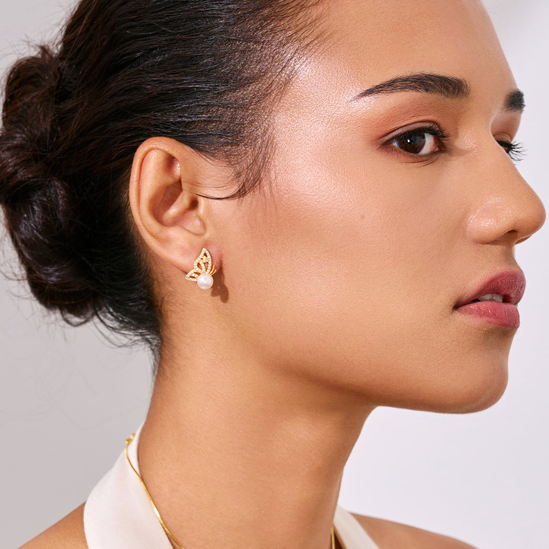 顶级淡水珍珠耳环 WE00998 | BUTTERFLY