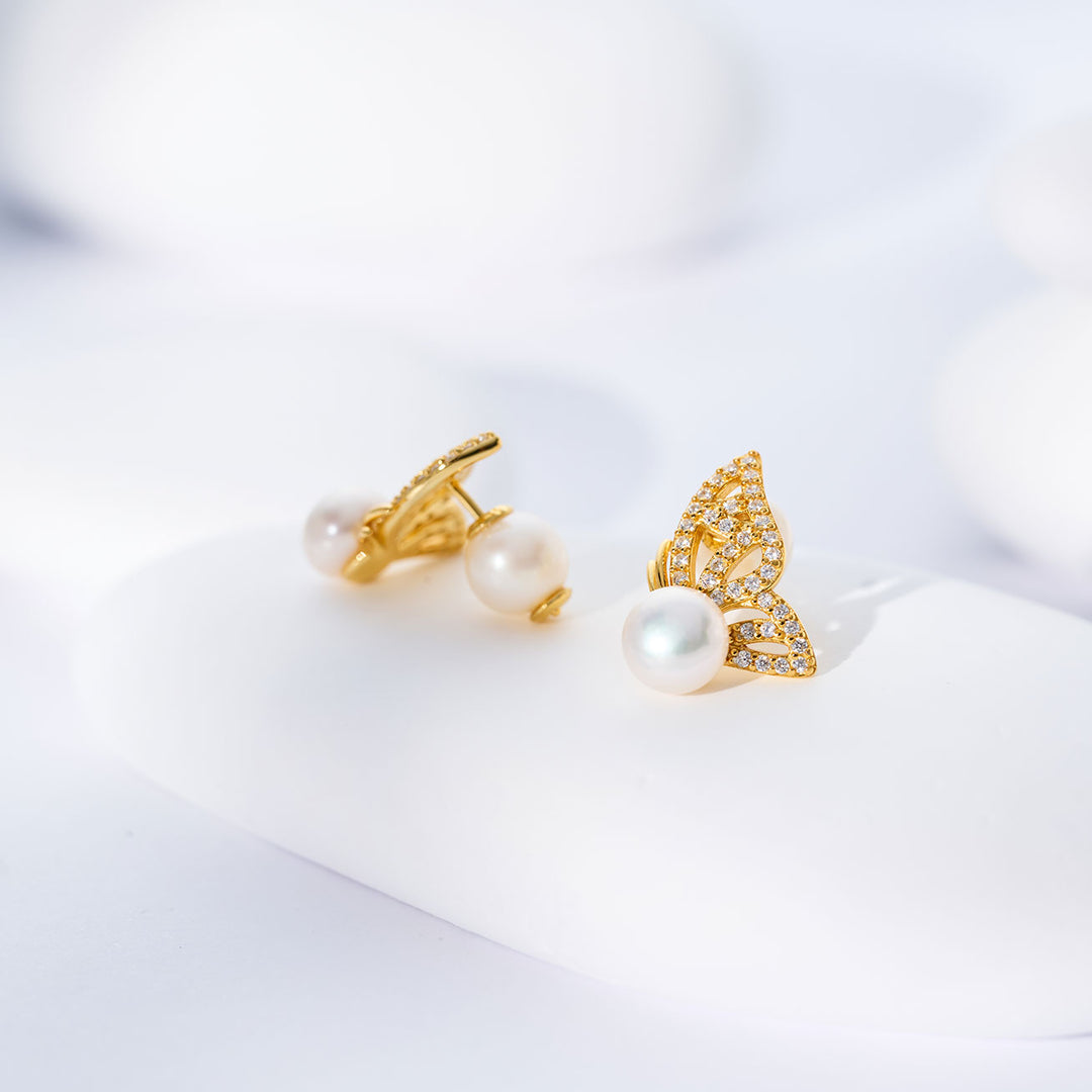 Pendientes de perla de agua dulce de primera calidad WE00998 | BUTTERFLY
