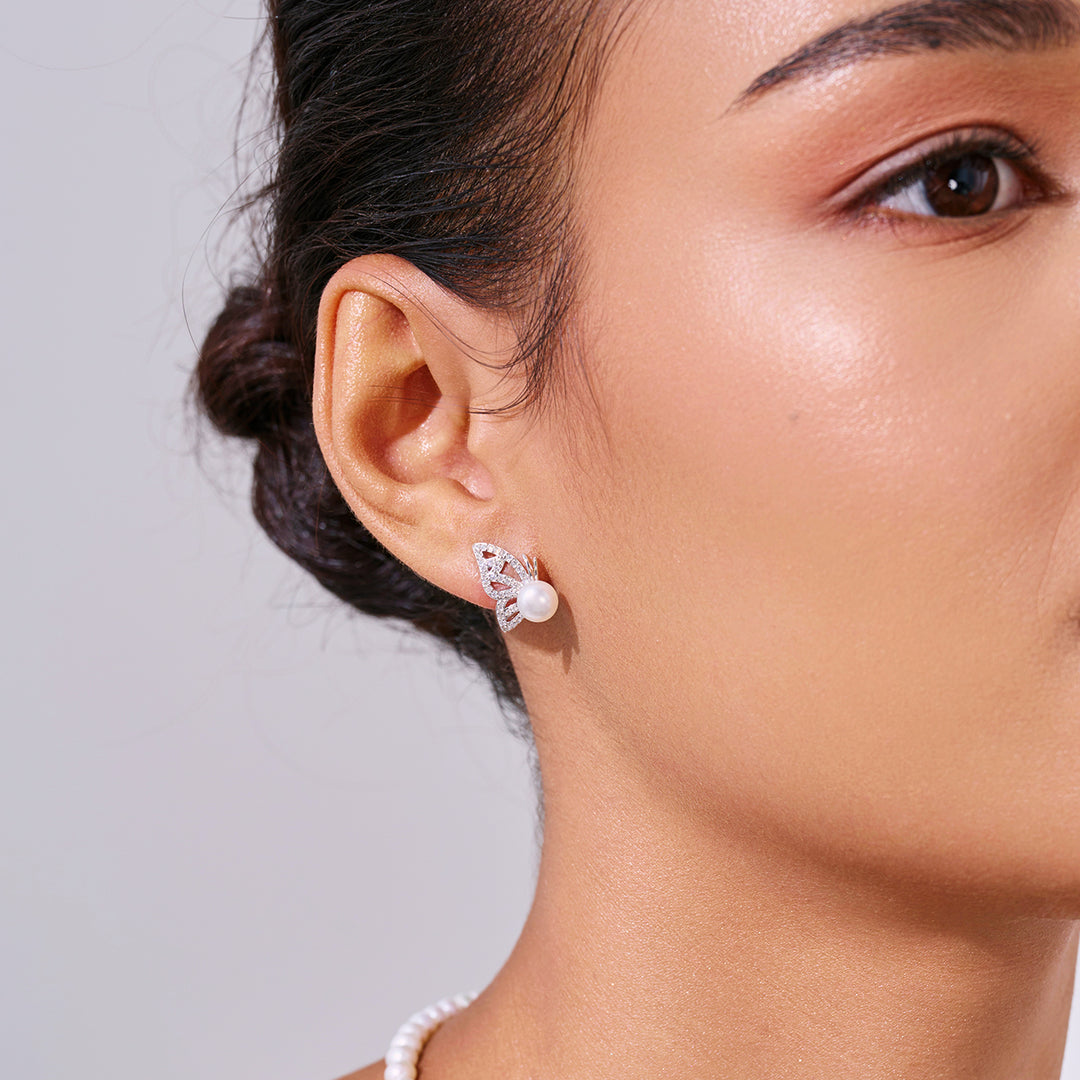 Orecchini con Perle d'Acqua Dolce di Alta Qualità WE00999 | BUTTERFLY