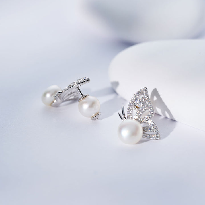 أقراط لؤلؤ المياه العذبة عالية الجودة WE00999 | BUTTERFLY