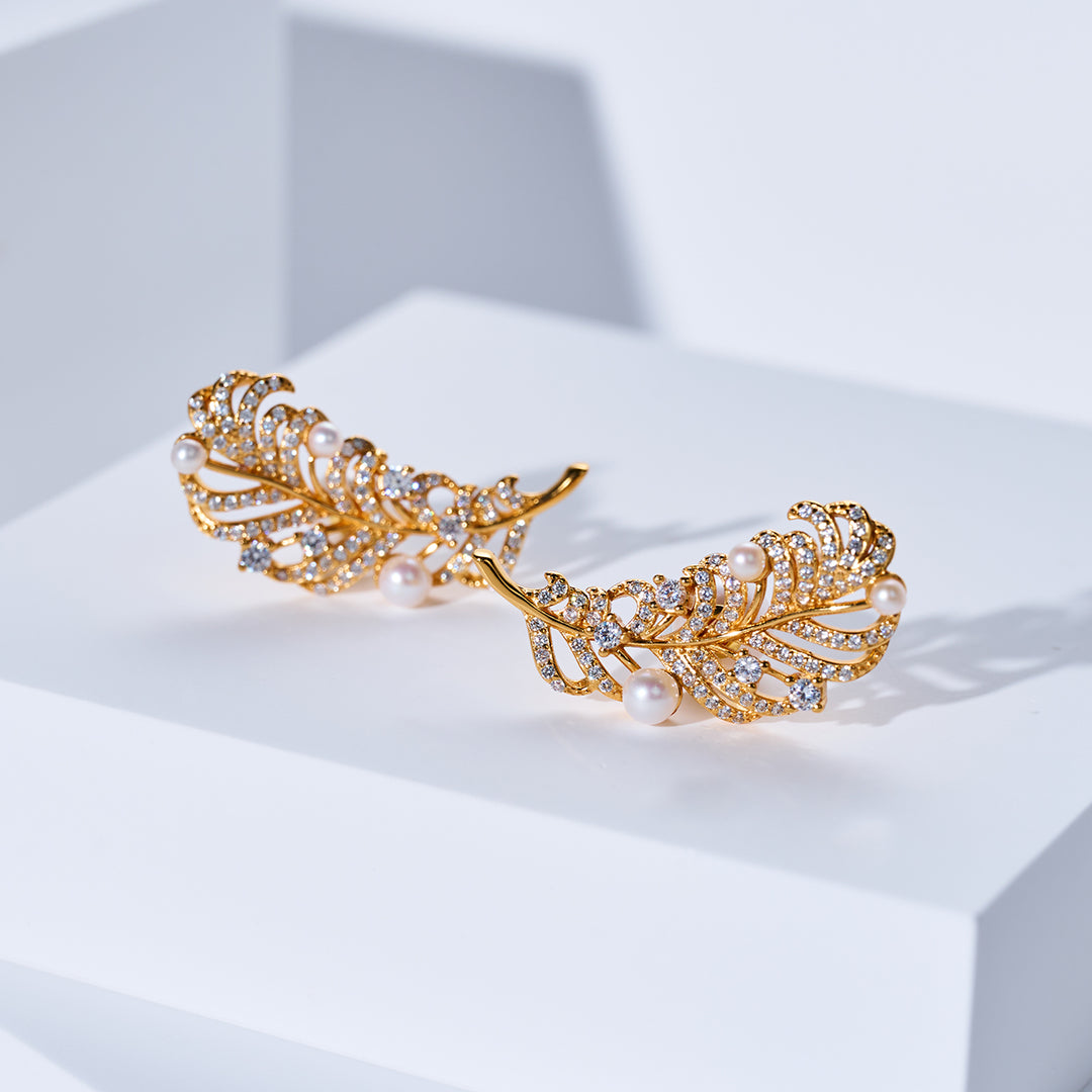 顶级淡水珍珠耳环 WE01021 | FEATHER