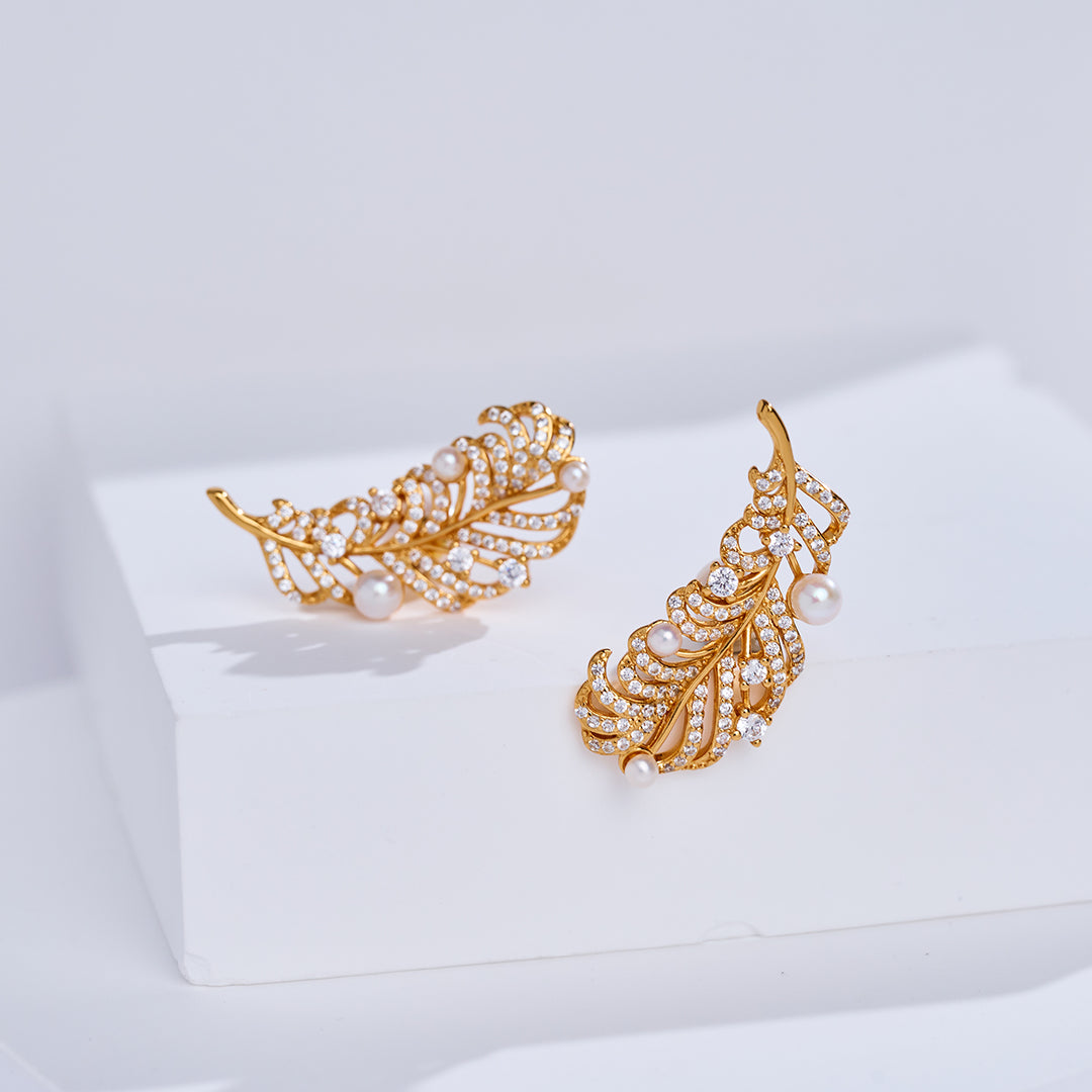 顶级淡水珍珠耳环 WE01021 | FEATHER