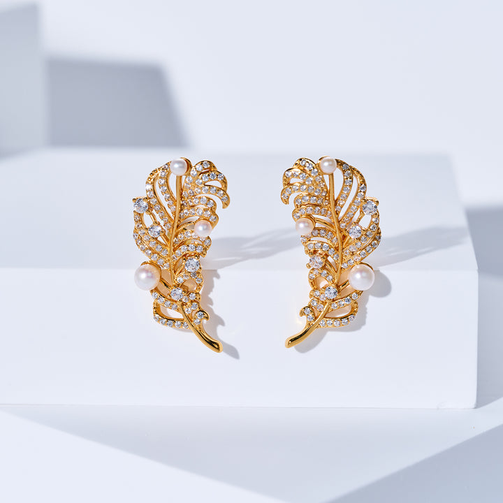 顶级淡水珍珠耳环 WE01021 | FEATHER