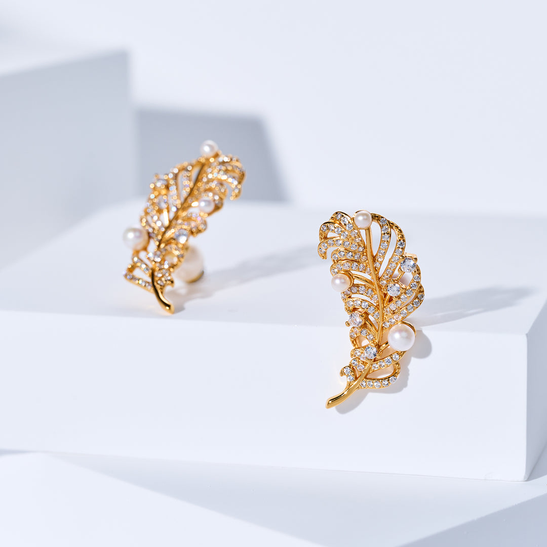 顶级淡水珍珠耳环 WE01021 | FEATHER