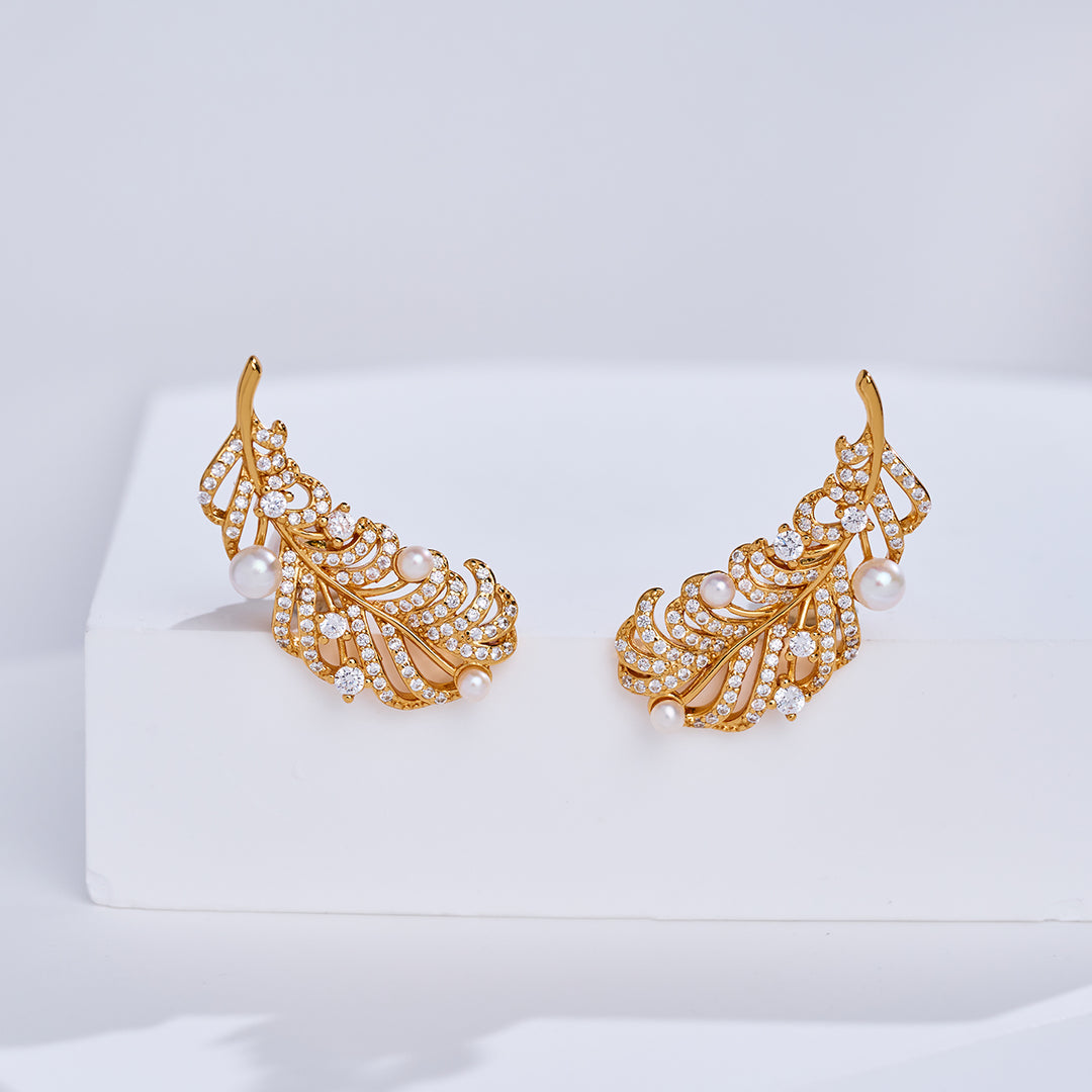 顶级淡水珍珠耳环 WE01021 | FEATHER