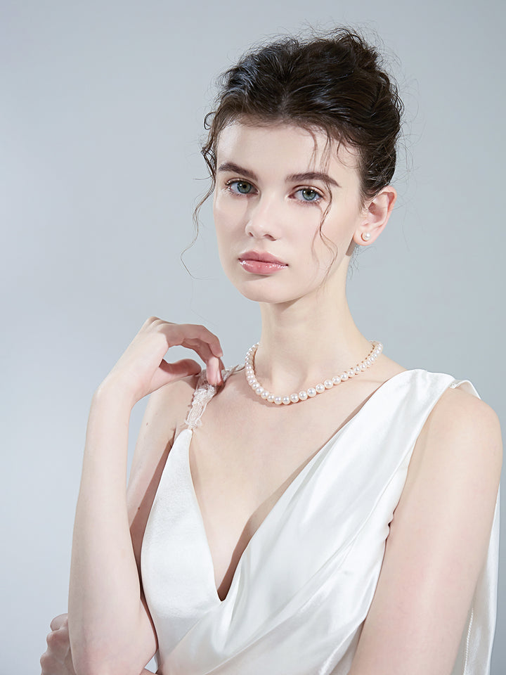 Collar elegante de perlas de agua dulce WN00176