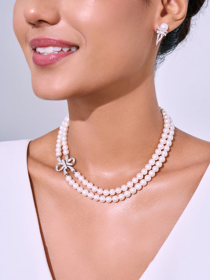Chocker Length 2-Layer Freshwater Pearl Necklace WN00224 | RIBBON