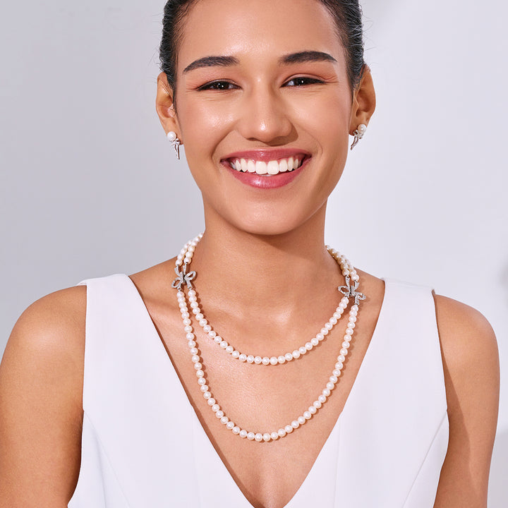 Collana di perle d'acqua dolce a 2 strati Princess Length WN00227 | RIBBON